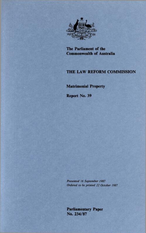 Matrimonial property / the Law Reform Commission