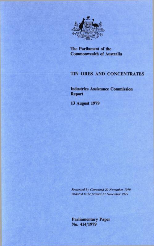 Tin ores and concentrates, 13 August 1979 : Industries Assistance Commission report