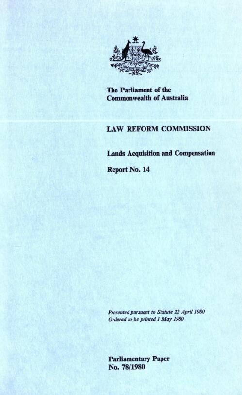 Lands acquisition and compensation, report no.14 / Law Reform Commission