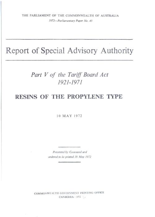 Resins of the propylene type, 10 May 1972 / report of Special Advisory Authority