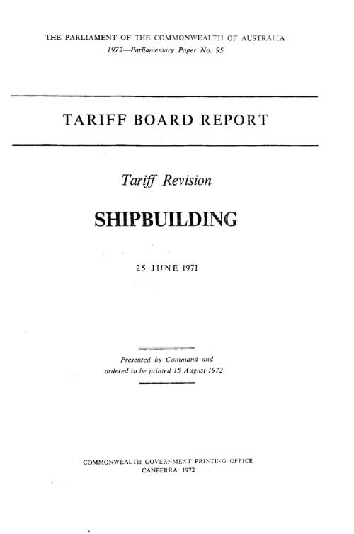 Tariff revision, shipbuilding, 25 June 1971 / Tariff Board