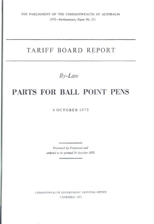 By-law, parts for ball point pens 6 October 1972 / Tariff Board