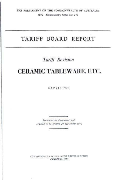 Tariff revision, ceramic tableware, etc. / Tariff Board