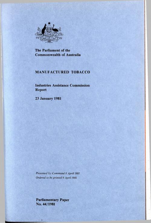 Manufactured tobacco, 23 January 1981 / Industries Assistance Commission report