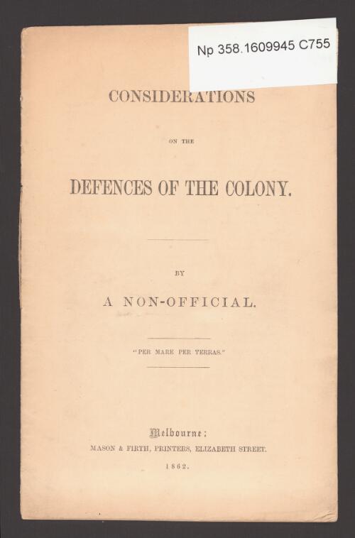 Considerations on the defences of the colony / by a Non-official