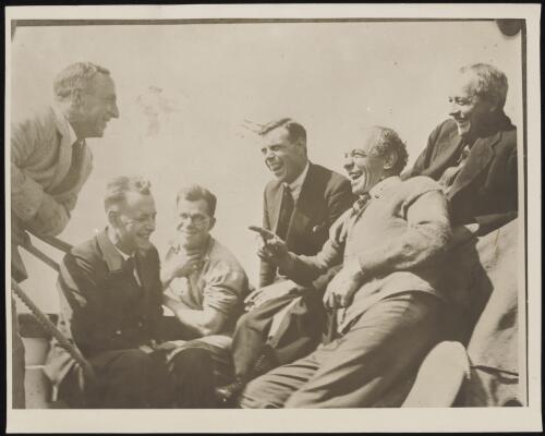 Frank Hurley with H. Blair, W. J. Griggs, Scout Marr, Scout Tyler and A. J. Hodgeman, approximately 1930