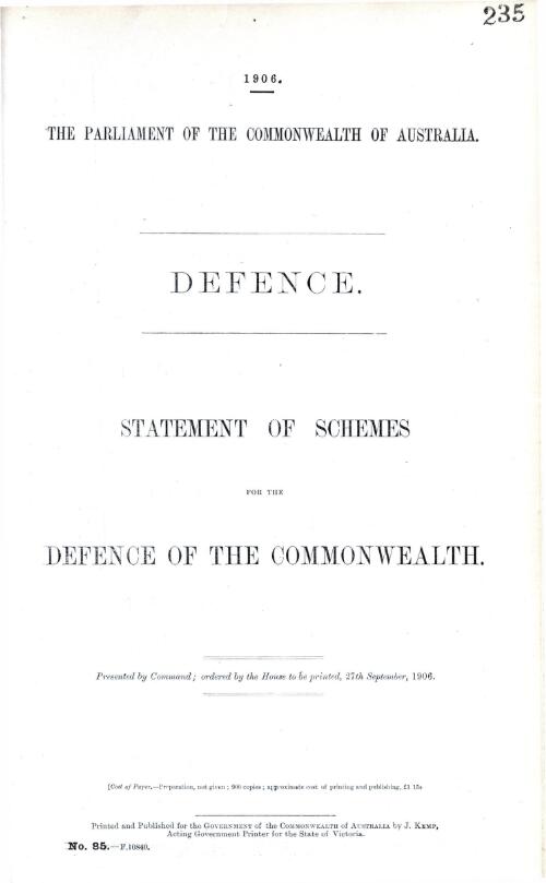Statement of schemes for the defence of the Commonwealth