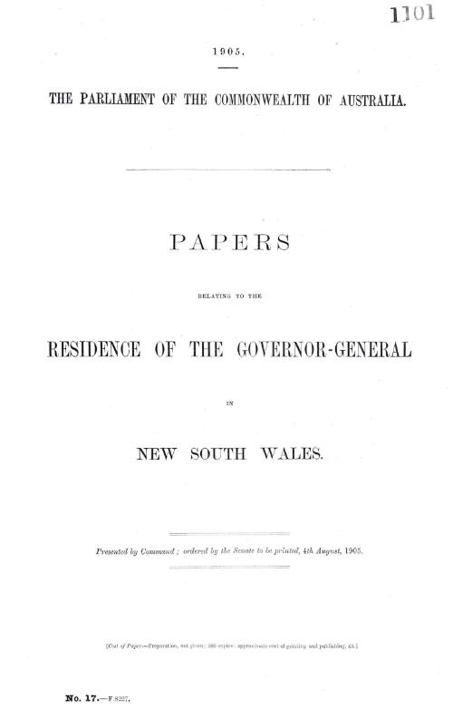 Papers relating to the residence of the Governor-General in New South Wales