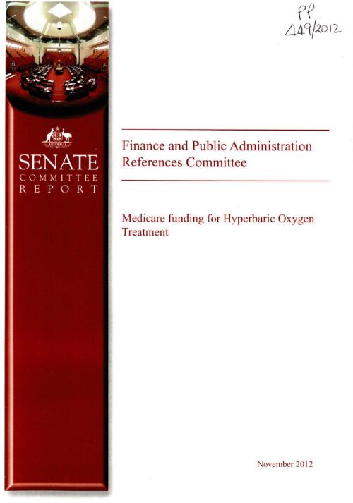 Medicare funding for hyperbaric oxygen treatment / Finance and Public Administration References Committee