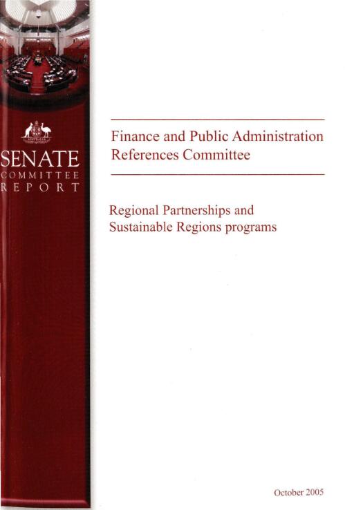 Regional Partnerships and Sustainable Regions programs / The Senate, Finance and Public Administration References Committee