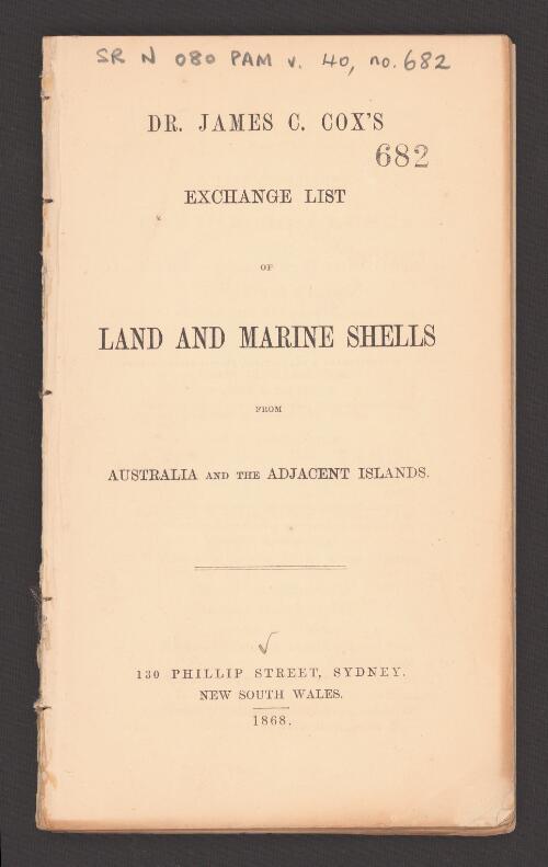 Dr. James C. Cox's exchange list of land and marine shells from Australia and the adjacent islands
