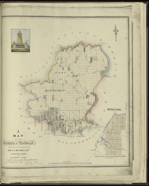 A map of the County of Roxburgh [cartographic material] : dedicated by permission to Sir T.L. Mitchell, Knt., Surveyor General of New South Wales / compiled expressly for the printer and publisher of the Australian Atlas, W. Baker, Hibernian Press, 103 King Street, East Sydney