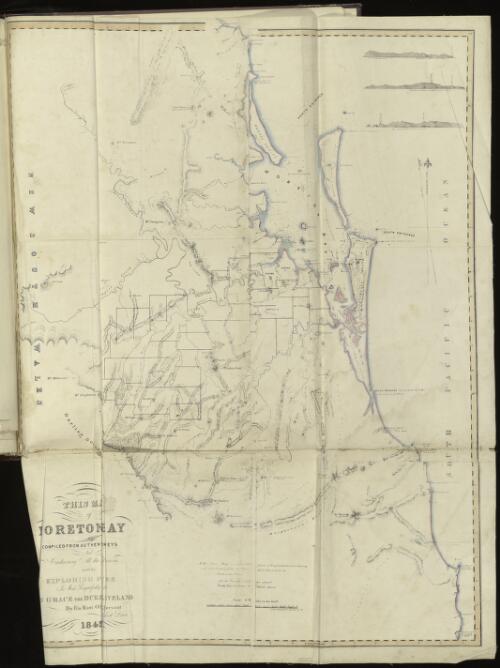 This map of Moreton Bay [cartographic material] / compiled from authentic surveys and containing all the latest discoveries made by exploring parties is most respectfully dedicated to His Grace the Duke of Cleveland by his most obedient servant Robert Dixon, 1842