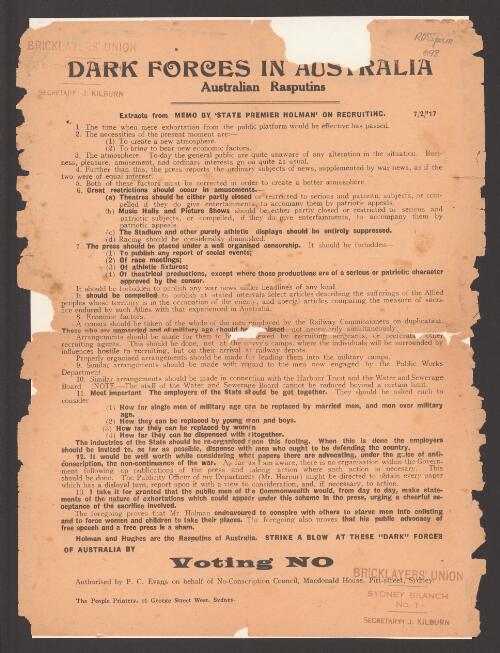 [Collection of anti-conscription leaflets issued at the time of the World War I in Australia and Britain.]