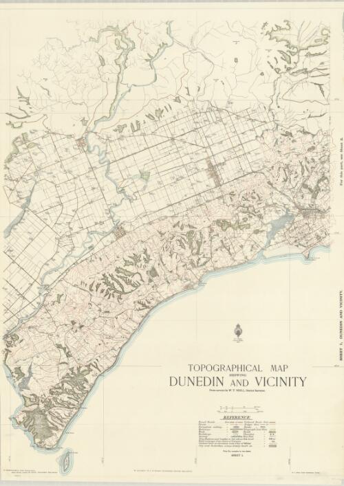 Topographical map showing Dunedin and vicinity / from surveys by W.T. Neill, district surveyor ; R.T. Sadd, chief surveyor, Otago ; M. Crompton-Smith, chief draughtsman