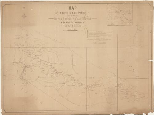 Map of part of the water systems of the Upper Purari & Yuat Rivers in the Mandated Territory of New Guinea [cartographic material] / patrol J.L. Taylor A.D.O. accompanied by M.J. Leahy, D. Leahy and K. Spinks, New Guinea Goldfields Company