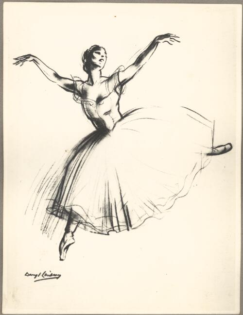Reproduction of sketch by Daryl Lindsay of a ballerina in Les sylphides, Ballets Russes Australian tours, ca. 1938 [picture] / Daryl Lindsay