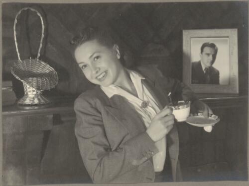 Domestic study of Irina Baronova with tea cup, Ballets Russes, ca. 1930s [picture]