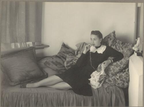 Domestic study of Irina Baronova reclining sewing, Ballets Russes, ca. 1930s [picture]