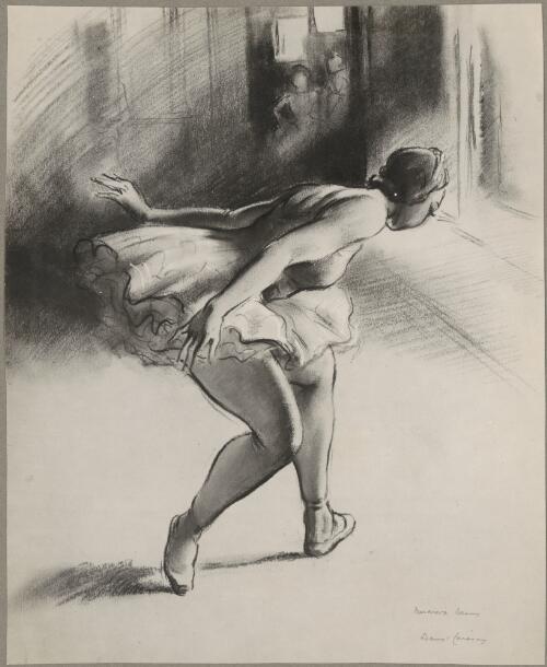 Reproduction of study by Daryl Lindsay of Irina Baronova bowing, Covent Garden Russian Ballet, Ballets Russes Australian tours, 1939 [picture]