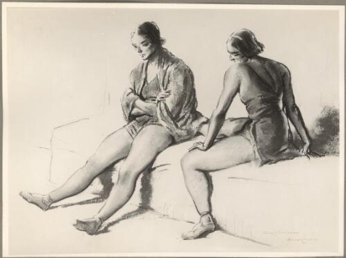 Reproduction of work by Daryl Lindsay depicting two dancers resting, 1939 [picture]