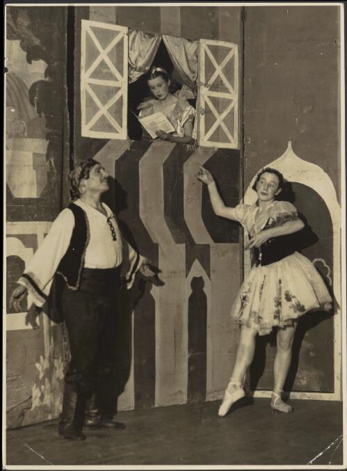 Moya Beaver as Coppelia, Mischa Burlakov as Franz, and Lindsay Kingsmill-Shaw as Swanhilda in Coppelia, The Lightfoot-Burlakov First Australian Ballet, 1934 [picture]