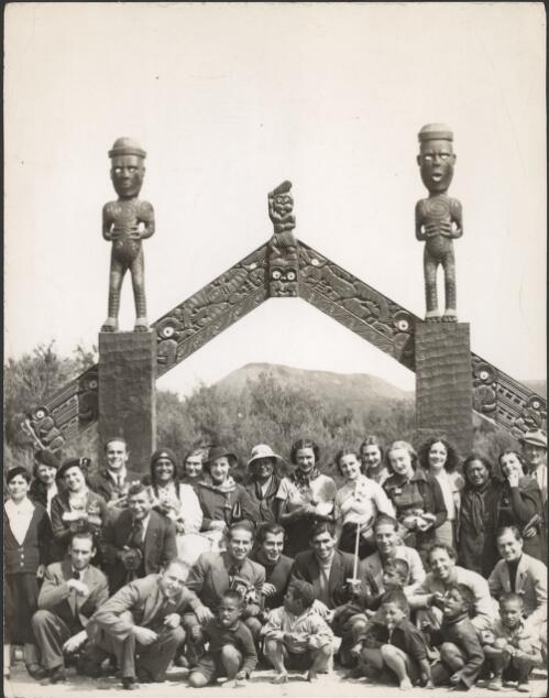 Members of the Monte Carlo Russian Ballet at a Maori site during their tour of New Zealand, 1937 [picture]