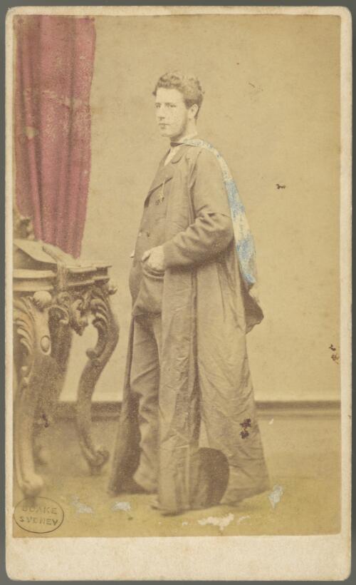 [Portrait of Edmund Barton in academic gown, hands in pockets, 1870] [picture] / B. C. Boake