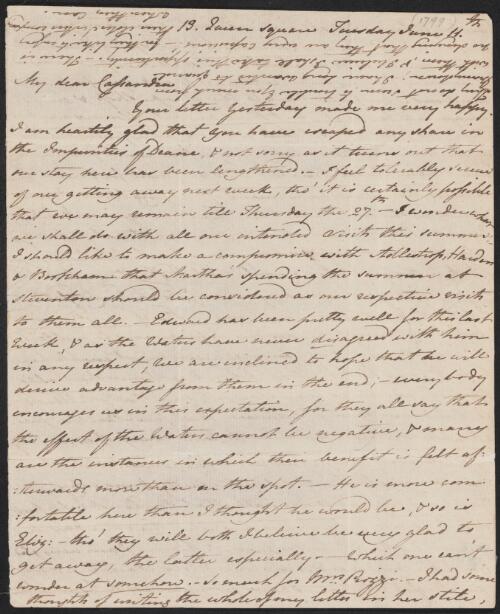 Letter from Jane Austen to her sister Cassandra, 1799 June 11 [manuscript]
