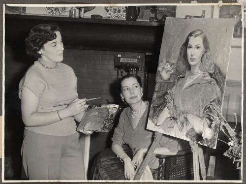 Judy Cassab with Valerie Hobson and her portrait [picture]