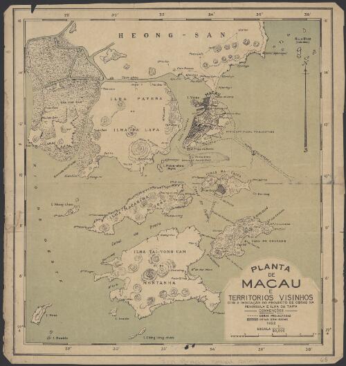 Planta de Macau e territorios visinhos com a indicação do projecto de obras na peninsula e Ilha da Taipa [cartographic material]