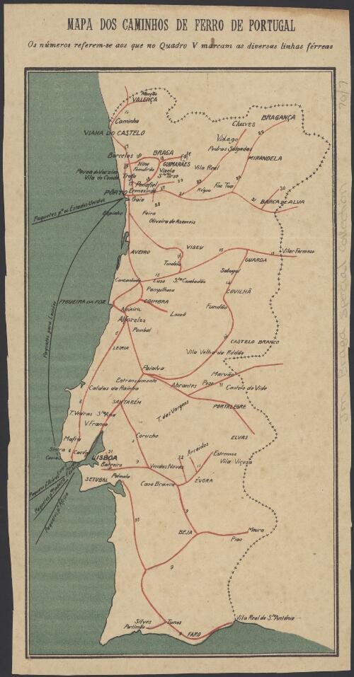 Mapa dos caminhos de ferro de Portugal [cartographic material] : os números referem-se aos que no quadro V marcam as diversas linhas férreas