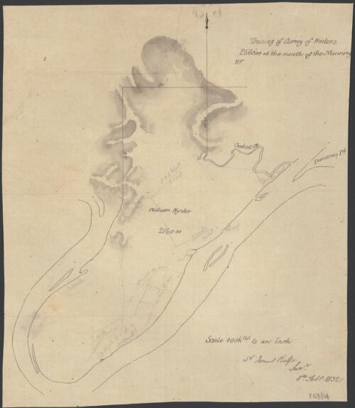 Tracing of survey of Winters 2560 ac. at the mouth of the Manning River [cartographic material] / sd. James Ralfe Sur[veyo]r 8th Feb(ruar)y 1832