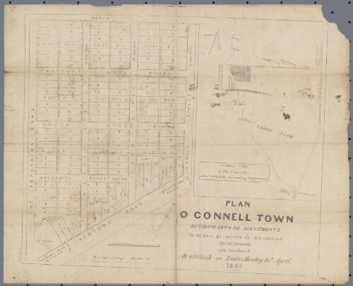 Plan of O'Connell town [cartographic material] / to be sold by auction by W.H. Chapman ... Monday 17th April 1843