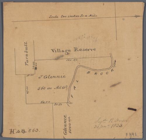 [Plan of properties adjoining Fal Brook, Parish of Vane] [cartographic material]