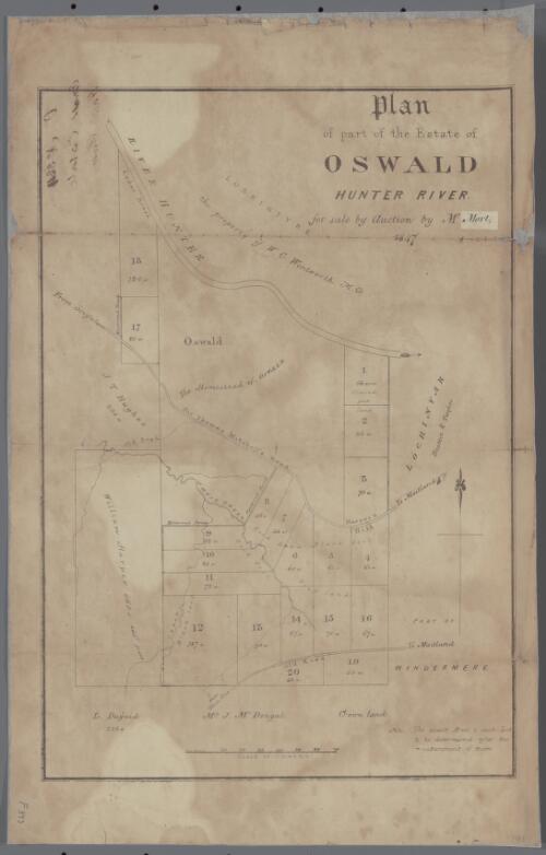Plan of part of the estate of Oswald, Hunter River [cartographic material] / for sale by Mr. Mort, 1847