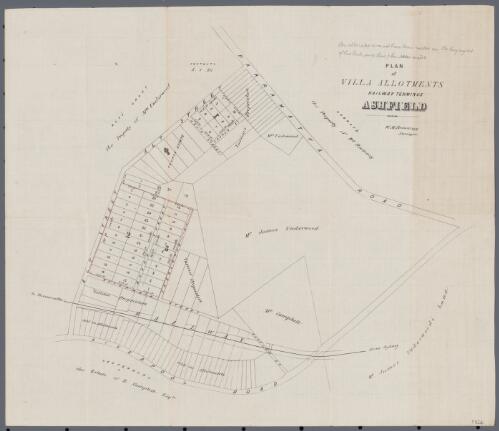 Plan of villa allotments, railway terminus in Ashfield [cartographic material] / W.M. Brownrigg, Surveyor