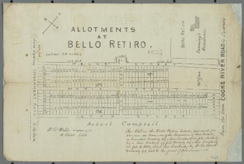 Allotments at Bello Retiro, Cooks River Road [cartographic material] / W H Wells surveyor