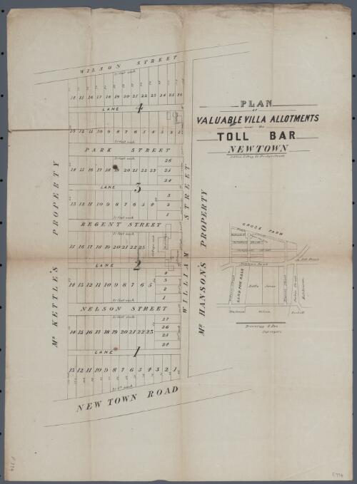 Plan of valuable villa allotments near the toll bar Newtown [cartographic material] / Brownrigg & Roe Surveyors