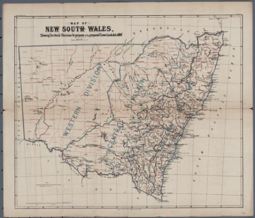 Map of New South Wales shewing territorial divisions for purposes of the proposed Crown Lands Act of 1884 [cartographic material] / Surveyor Generals Office