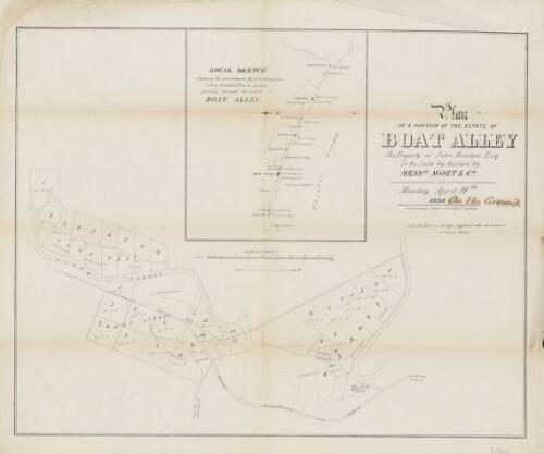 Plan of a portion of the estate of Boat Alley the property of John Hawdon Esq [cartographic material] / to be sold by auction by Messrs. Mort & Co on Monday April 14th 1856