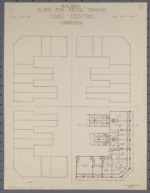 Building plans for retail trading, Civic centre, Canberra [technical drawing] / Works & Railways Dept. Melbourne