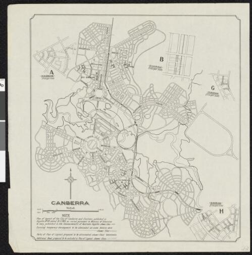 Canberra [cartographic material] : plan of layout of the city of Canberra and environs published in Gazette No. 99 dated 19-11-1925 as varied pursuant to Notices of Intention to vary