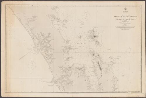 New Zealand. North Island [cartographic material]. Sheet 2, The west coast from Monganui Bluff to Manukau Harbour, the east coast from Tutukaka Hr. to Mayor Island including Hauraki Gulf / surveyed by Captn. J.L. Stokes, Commander B. Drury,and the Officers of H.M.S. Acheron and Pandora, 1849-55. J.& C. Walker sculpt. Reduced from the original drawings by Edward J. Powell of the Hydrographic Office