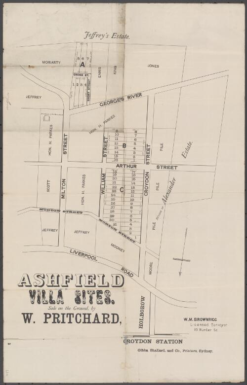 Ashfield villa sites [cartographic material] : sale on the ground / by W. Pritchard