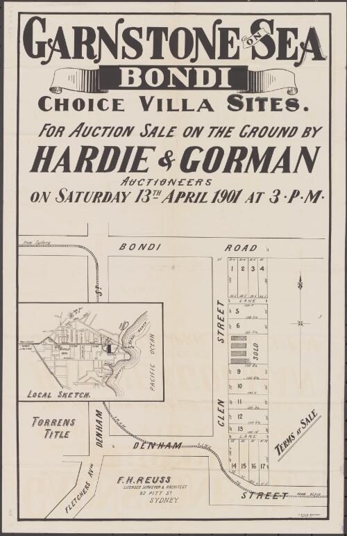 Garnstone on Sea, Bondi [cartographic material] : choice villa sites : for auction sale on the ground / by Hardie & Gorman, auctioneers