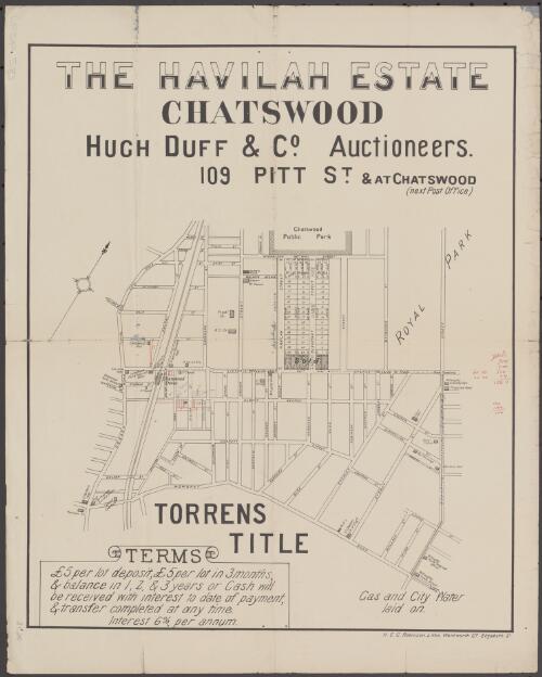The Havilah Estate, Chatswood [cartographic material] / Hugh Duff & Co., auctioneers, 109 Pitt St. & at Chatswood (next post office)