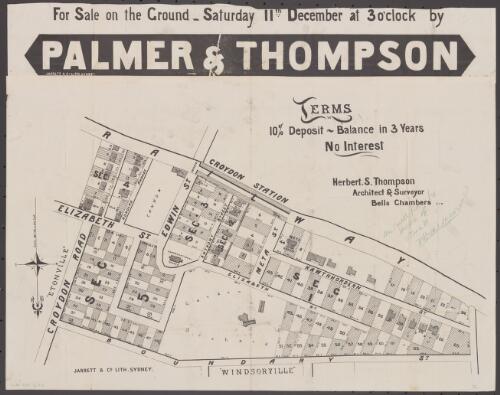 For sale on the ground - Saturday 11th December at 3 o'clock [cartographic material] / by Palmer & Thompson