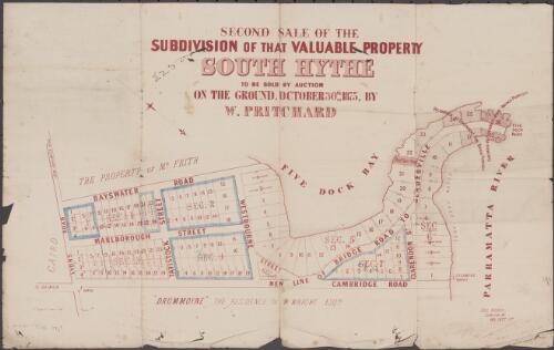 Second sale of the subdivision of that valuable property South Hythe [cartographic material] / to be sold on the ground October 30th 1875 by W. Pritchard