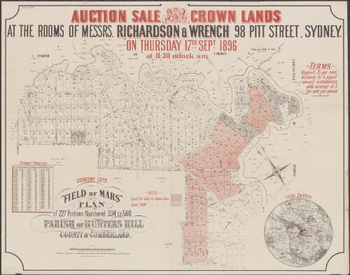 Auction sale Crown lands [cartographic material] / at the rooms of Messrs. Richardson & Wrench, 98 Pitt Street, Sydney on Thursday 17th Sept. 1896 at 11.30 o'clock a.m